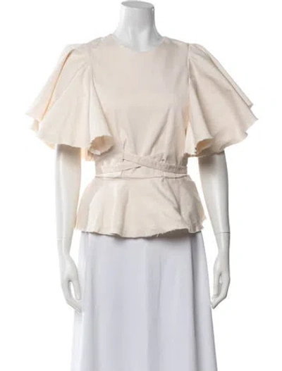 Pre-owned Johanna Ortiz Crew Neck Short Sleeve Blouse In Neutrals