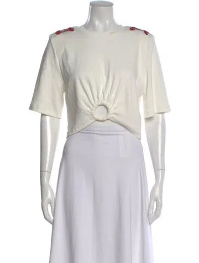 Pre-owned Johanna Ortiz Crew Neck Short Sleeve Crop Top In White