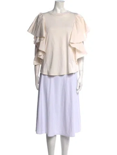 Pre-owned Johanna Ortiz Crew Neck Three-quarter Sleeve Blouse In Neutral
