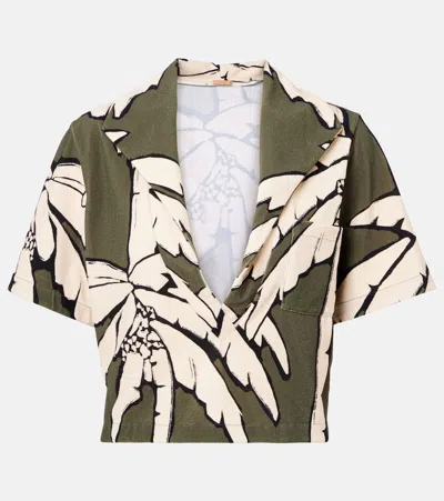 Johanna Ortiz Cropped Printed Terry Shirt In Green