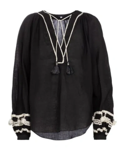 Johanna Ortiz Cursos Del Rio Linen And Cotton Blouse In Black