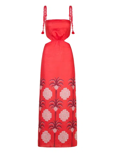 JOHANNA ORTIZ CUT-OUT PALM-TREE PRINT DRESS