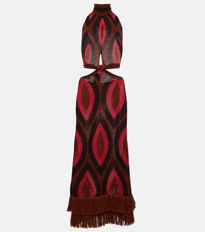 Johanna Ortiz Cutout Cotton Maxi Dress In Rooibos/fucsia