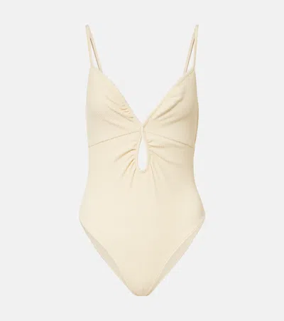 Johanna Ortiz Cutout Gathered Swimsuit In White