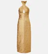 Johanna Ortiz Elegant Expedition Jacquard Halterneck Midi Dress In Gold