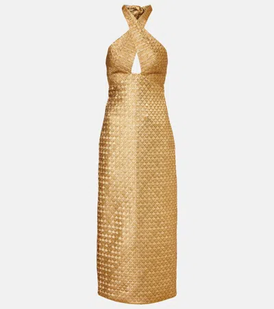 JOHANNA ORTIZ CUTOUT HALTERNECK LUREX JACQUARD GOWN