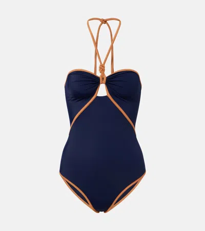 Johanna Ortiz Cutout Halterneck Swimsuit In Blue