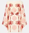 Johanna Ortiz Wave After Wave Palm-tree Print Open-neck Mini Dress In Neutral