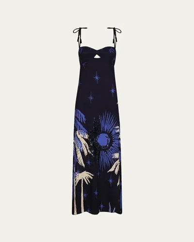 Johanna Ortiz Dancing With The Shadows Embroidered Sleeveless Maxi Dress In Black