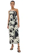 Johanna Ortiz Palms Printed Linen Midi Dress In Salty Palms/black/ecru/mint