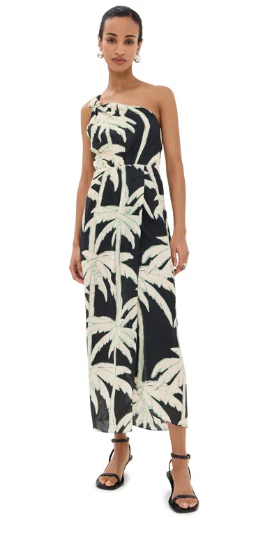 JOHANNA ORTIZ DARK PALMS ANKLE DRESS SALTY PALMS/BLACK/ECRU/MINT