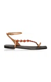 Johanna Ortiz Dazzling Crest Beaded Leather Sandals In Red
