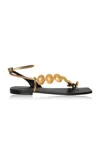 Johanna Ortiz Dazzling Crest Brass-detailed Leather Sandals In Gold