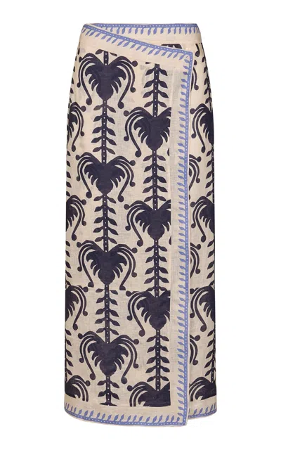 Johanna Ortiz Deep Blue Sea Wrap-front Linen Midi Skirt