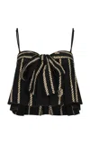 Johanna Ortiz Deep Ocean Tie-detailed Silk Crop Top In Black,white
