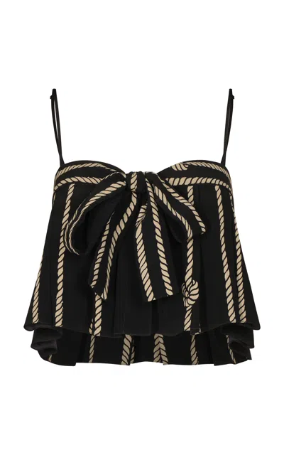 Johanna Ortiz Deep Ocean Tie-detailed Silk Crop Top In Black,white
