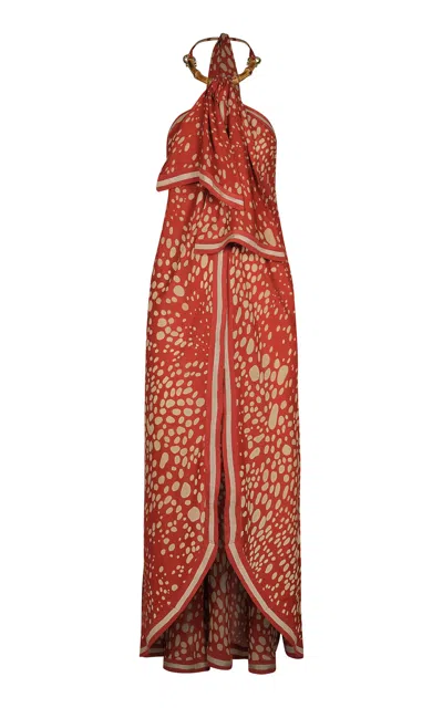 Johanna Ortiz Desert Of Embers Printed Linen-blend Top In Red