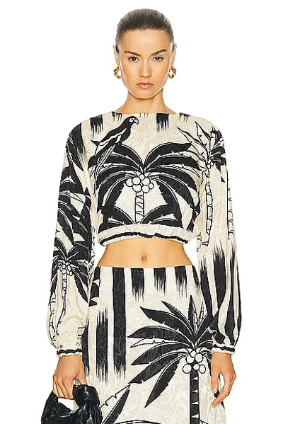 Johanna Ortiz Desert Palms Jacquard Crop Top In Black,white