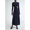 Johanna Ortiz Divine Dominion Glitter Long Sleeve Twist Cutout Dress In Navy