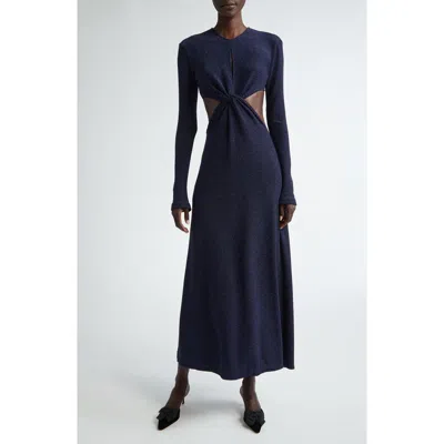 Johanna Ortiz Divine Dominion Glitter Long Sleeve Twist Cutout Dress In Navy