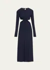 Johanna Ortiz Divine Dominion Glitter Long Sleeve Twist Cutout Dress In Navy