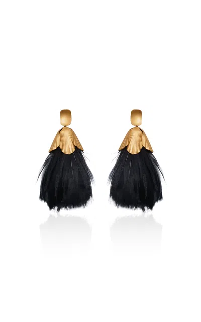 Johanna Ortiz Divine Fortune Feather Earrings In Black