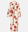 Johanna Ortiz Parajes Lejanos Floral Silk Midi Dress In Papaver Somniferum/ecru