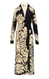 Johanna Ortiz Dream Flowers Silk Midi Wrap Dress In Black,white