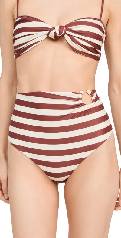 Johanna Ortiz Ecru Marsala Barbasco Bikini Bottoms Swimsuit Stripes Ecru/marsala In Multi