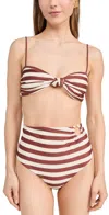 Johanna Ortiz Healing Tools Knotted Bandeau Bikini Top In Swimsuit Stripes Ecru/marsala