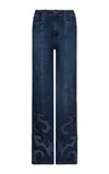 Johanna Ortiz Edge Stitch Flared Pants In Blue