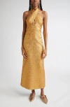 Johanna Ortiz Jacquard Elegant Expedition Midi Dress Gold In Gold