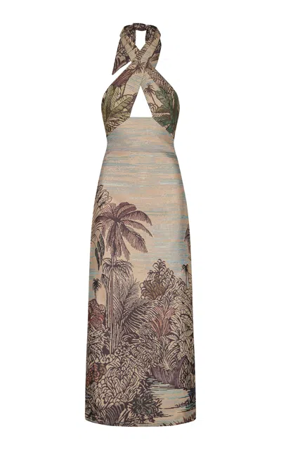 Johanna Ortiz Elegant Expedition Printed Midi Dress In Brown
