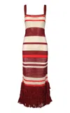 Johanna Ortiz Embayed Midi Dress Antique Ecru And Wine In Multi