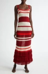 Johanna Ortiz Embayed Midi Dress Antique Ecru And Wine In Multi