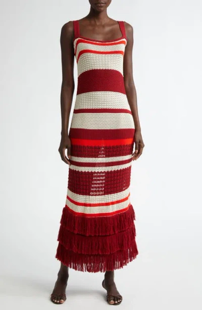 JOHANNA ORTIZ JOHANNA ORTIZ EMBAYED STRIPE FRINGE HEM SWEATER DRESS