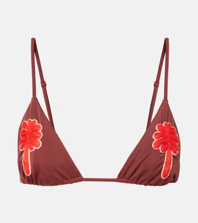 Johanna Ortiz Embroidered Bikini Top In Brown