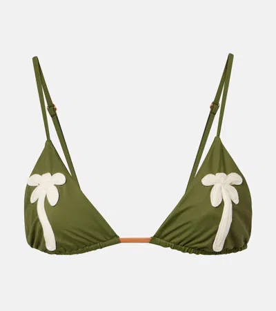 Johanna Ortiz Embroidered Bikini Top In Green