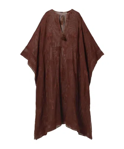 Johanna Ortiz Embroidered Cotton-mesh Coverup Chocolate In Chocolate-colored