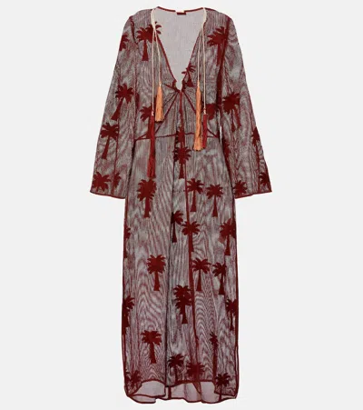 Johanna Ortiz Embroidered Cotton Mesh Kaftan In Brown