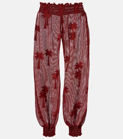 Johanna Ortiz Embroidered Cotton-blend Mesh Balloon Pants In Brown