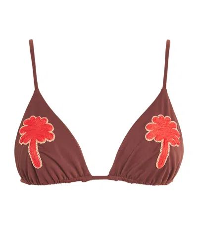Johanna Ortiz Embroidered Heatwave Bikini Top In Brown