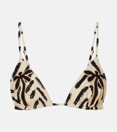 Johanna Ortiz Embroidered Printed Bikini Top In Nude