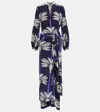 Johanna Ortiz Embroidered Printed Silk Wrap Dress In Blue