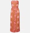 Johanna Ortiz Ancient Strapless Wrap-effect Printed Linen Midi Dress In Brown