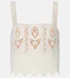 Johanna Ortiz Casablanca Cropped Embroidered Voile And Crocheted Tank In White