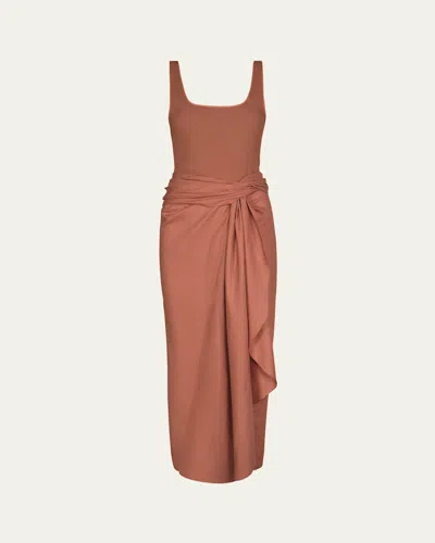 Johanna Ortiz Encanto Pacifico Sleeveless Ankle Dress In Brown