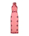 Johanna Ortiz Energetic Patterns Linen Halter Midi Dress In Pink/wine/red