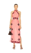 Johanna Ortiz Energetic Patterns Linen Halter Midi Dress In Multi