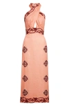 Johanna Ortiz Energetic Patterns Linen Halter Dress In Pink